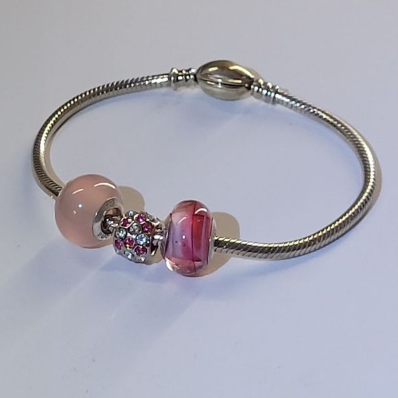 💯% AUTHENTIC CHAMELLIA ITALY 925 CHARM BRACELET W/ 3 CRYSTAL CHARMS. - Picture 3 of 12